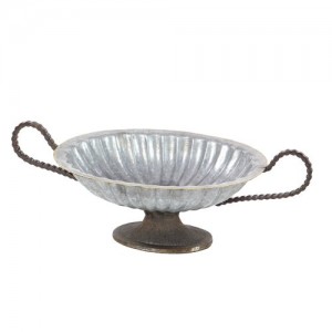 Decmode Farmhouse 8 x 22 inch galvanized oval bowl with stand and looped handles, Gray   566922033